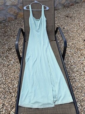 Satin-Feel Mint Maxi Slip Dress with Drape Neckline